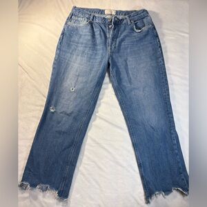 Free People We The Free Size 27 Sequoia Blue Straight-Leg Jeans Raw Hem